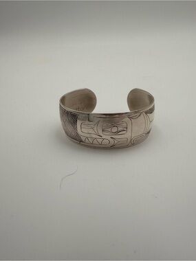 Sterling Silver Engraved Killer Whale/ Orca Cuff Bracelet - Brian Chilton